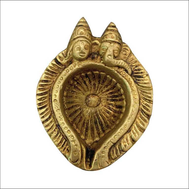 Rangkala Golden Handcrafted Goddess Lakshmi and Lord Ganesha Design Auspicious Brass Diya