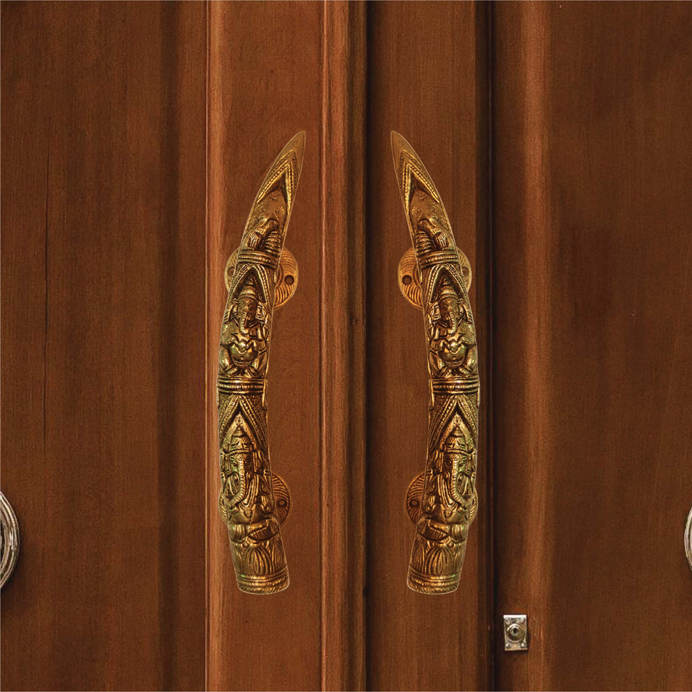 Traditional Door Handle of Brass Engraved Ganesha for Temple