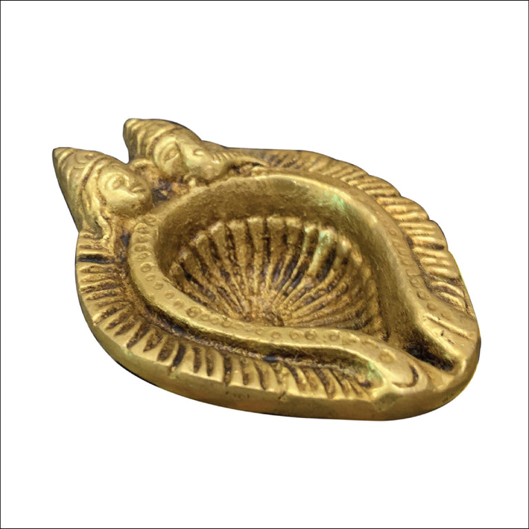 Rangkala Golden Handcrafted Goddess Lakshmi and Lord Ganesha Design Auspicious Brass Diya