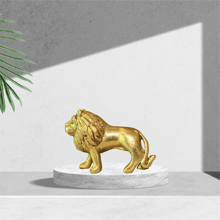 Leo Traders Lion Brass Statue for Vastu (Height : 6.5 cm) || Antique Brass Vastu Lion Statue