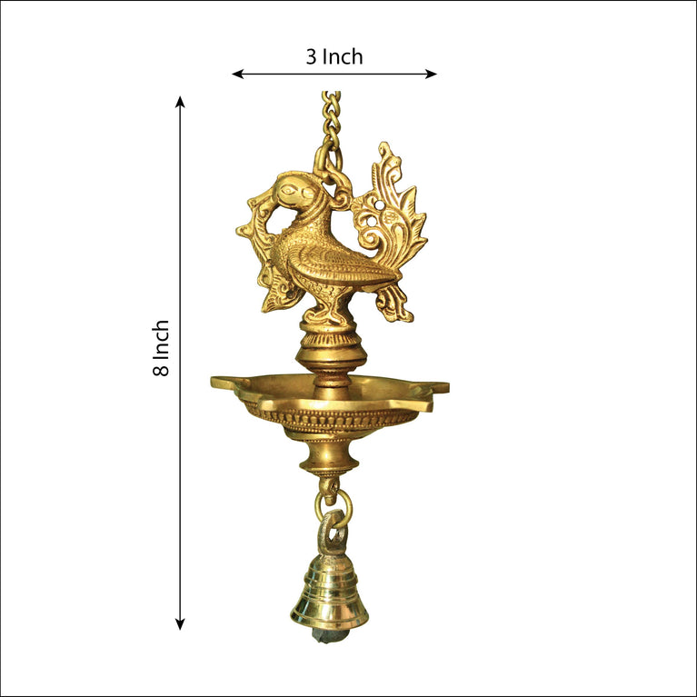 Brass Wall Hanging Diya Deepak Oil Lamp Puja Gift Item, Large, Glossy Antique