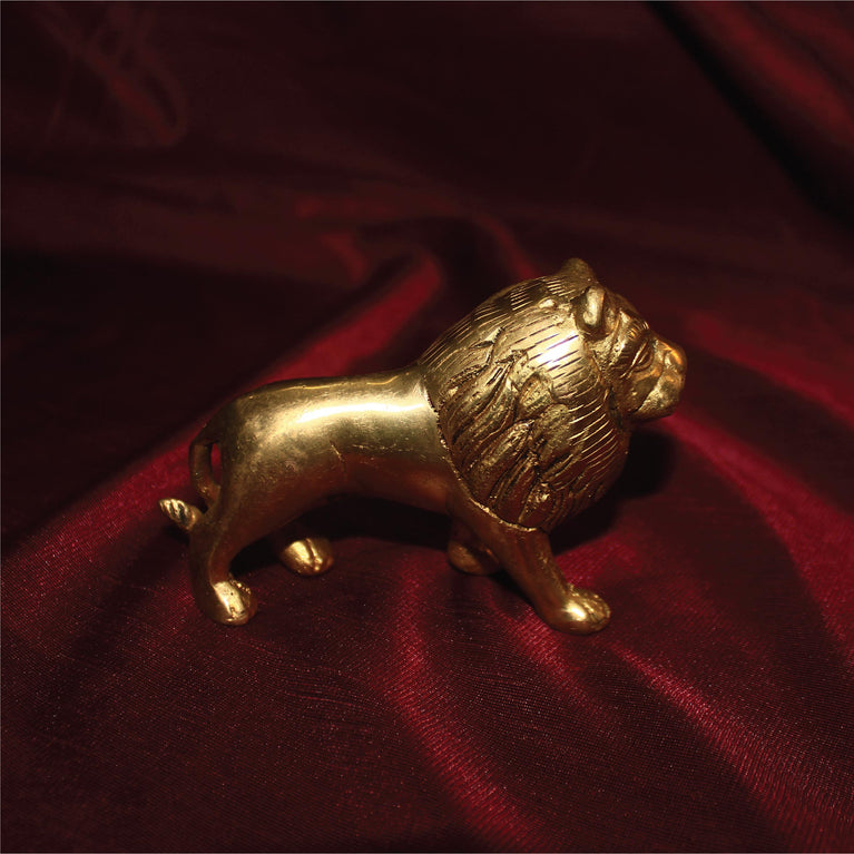 Leo Traders Lion Brass Statue for Vastu (Height : 6.5 cm) || Antique Brass Vastu Lion Statue