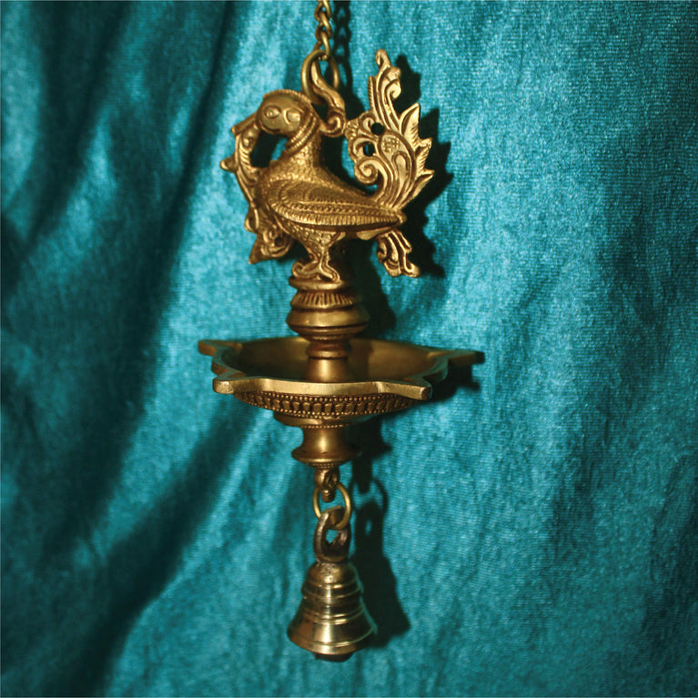 Brass Wall Hanging Diya Deepak Oil Lamp Puja Gift Item, Large, Glossy Antique