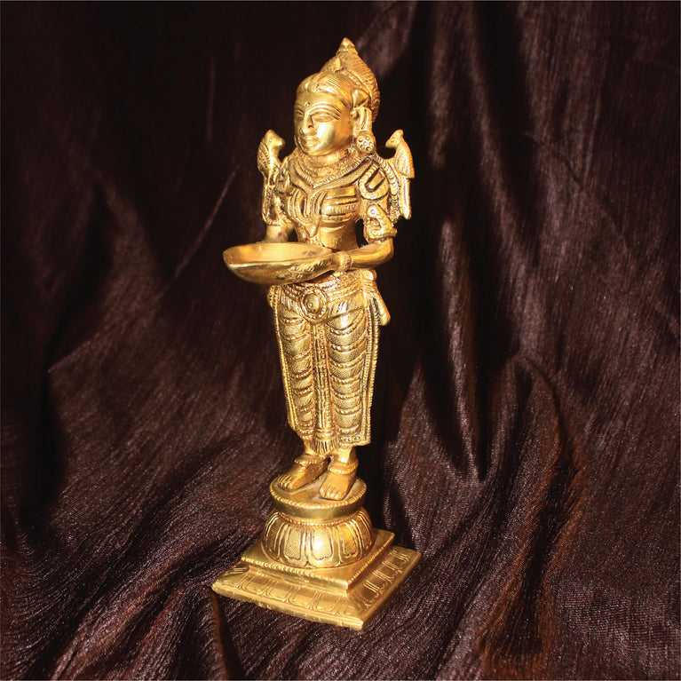 Deeplakshmi with Parrot on Shaulders | Brass Statue | Handmade | Pack of 2