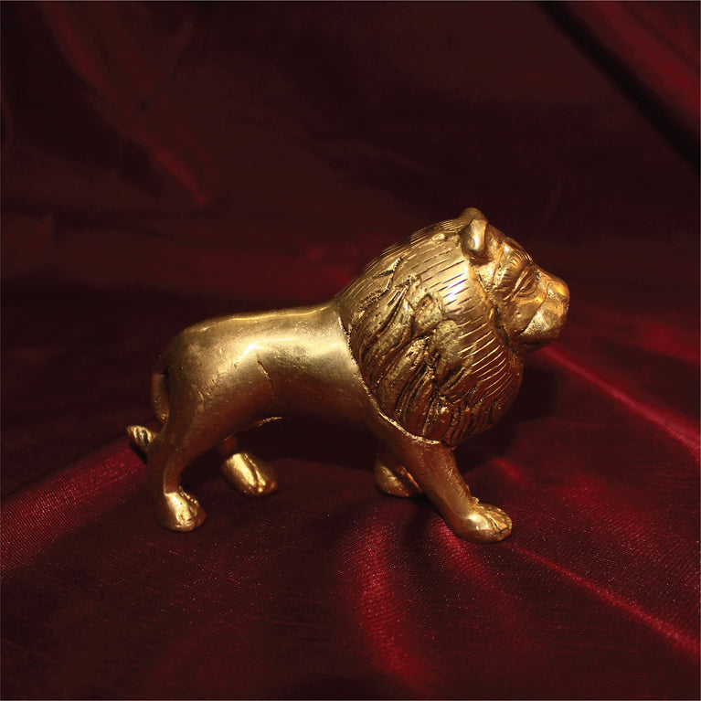 Leo Traders Lion Brass Statue for Vastu (Height : 6.5 cm) || Antique Brass Vastu Lion Statue