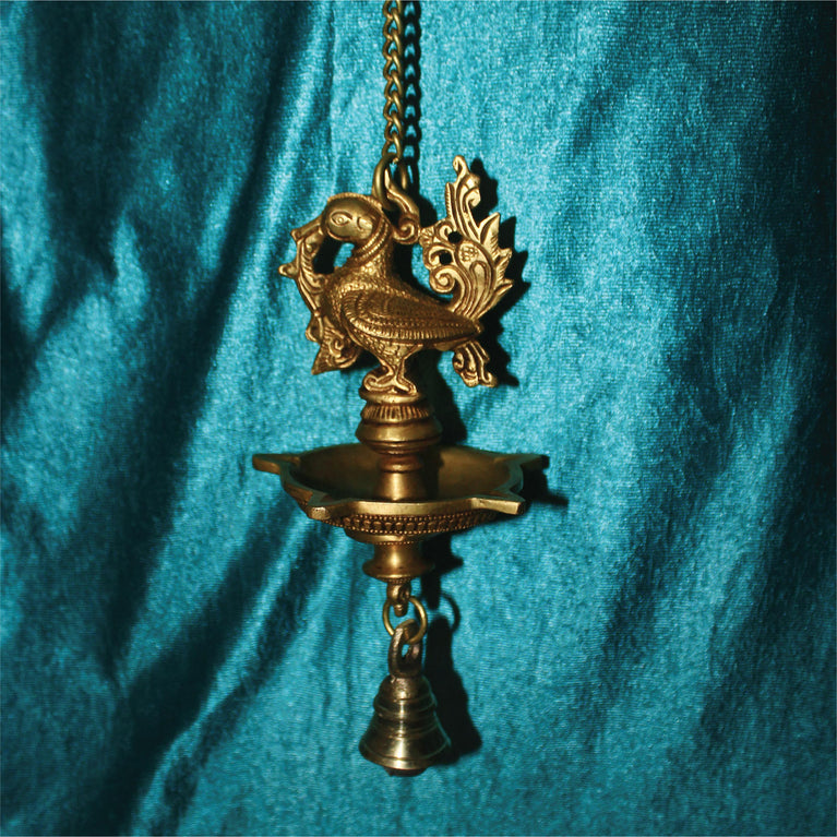 Brass Wall Hanging Diya Deepak Oil Lamp Puja Gift Item, Large, Glossy Antique