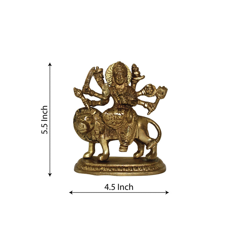 Lord Durga Mata Sculpture Premium Brass Ashtadhatu Maa Shera Wali Idol Statue for Gifting, Home Decoration and Puja Purpose ( 5.5 Inch )