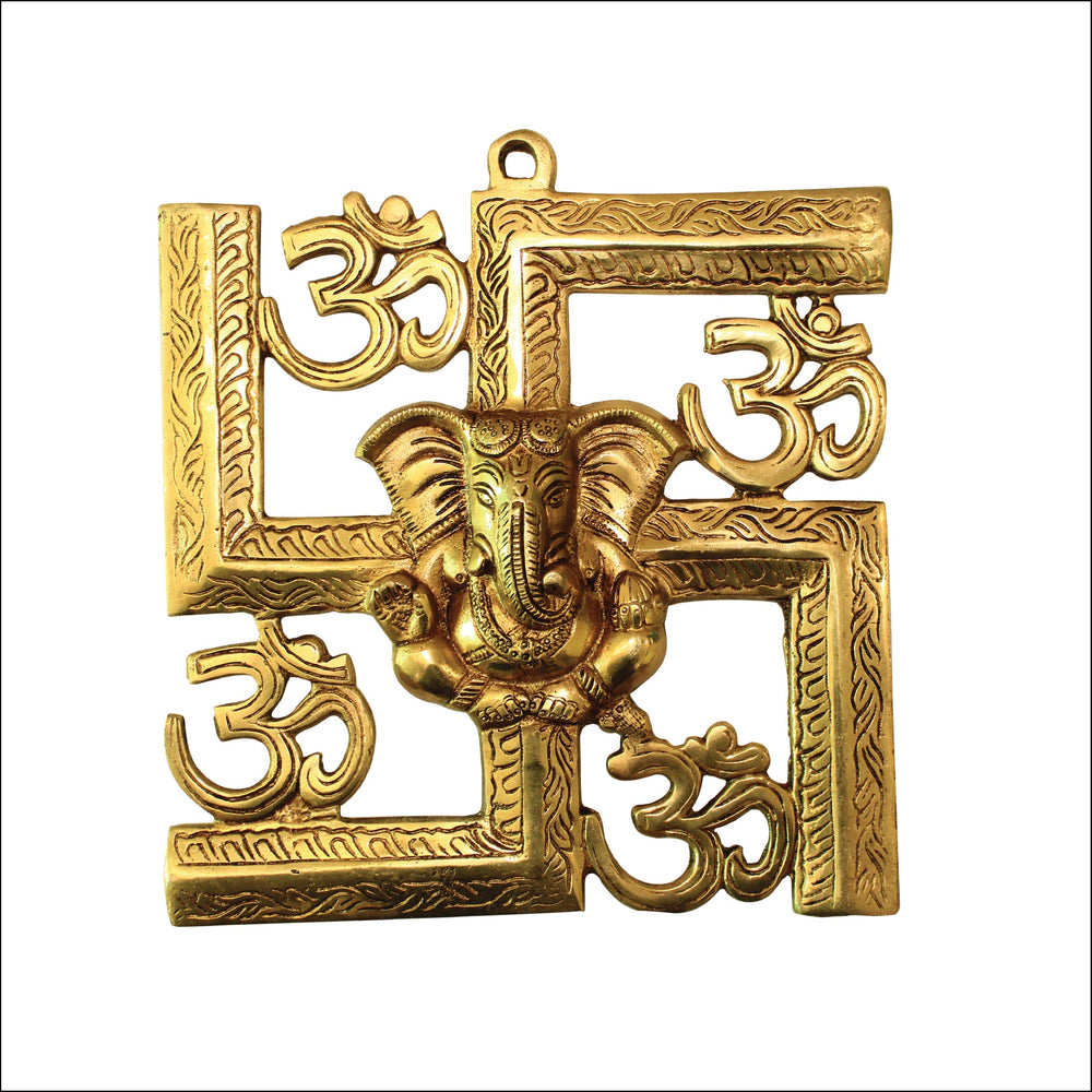 8" Auspicious Om (AUM) Ganesha Wall Hanging Statue in Brass | Handmade | Made in India