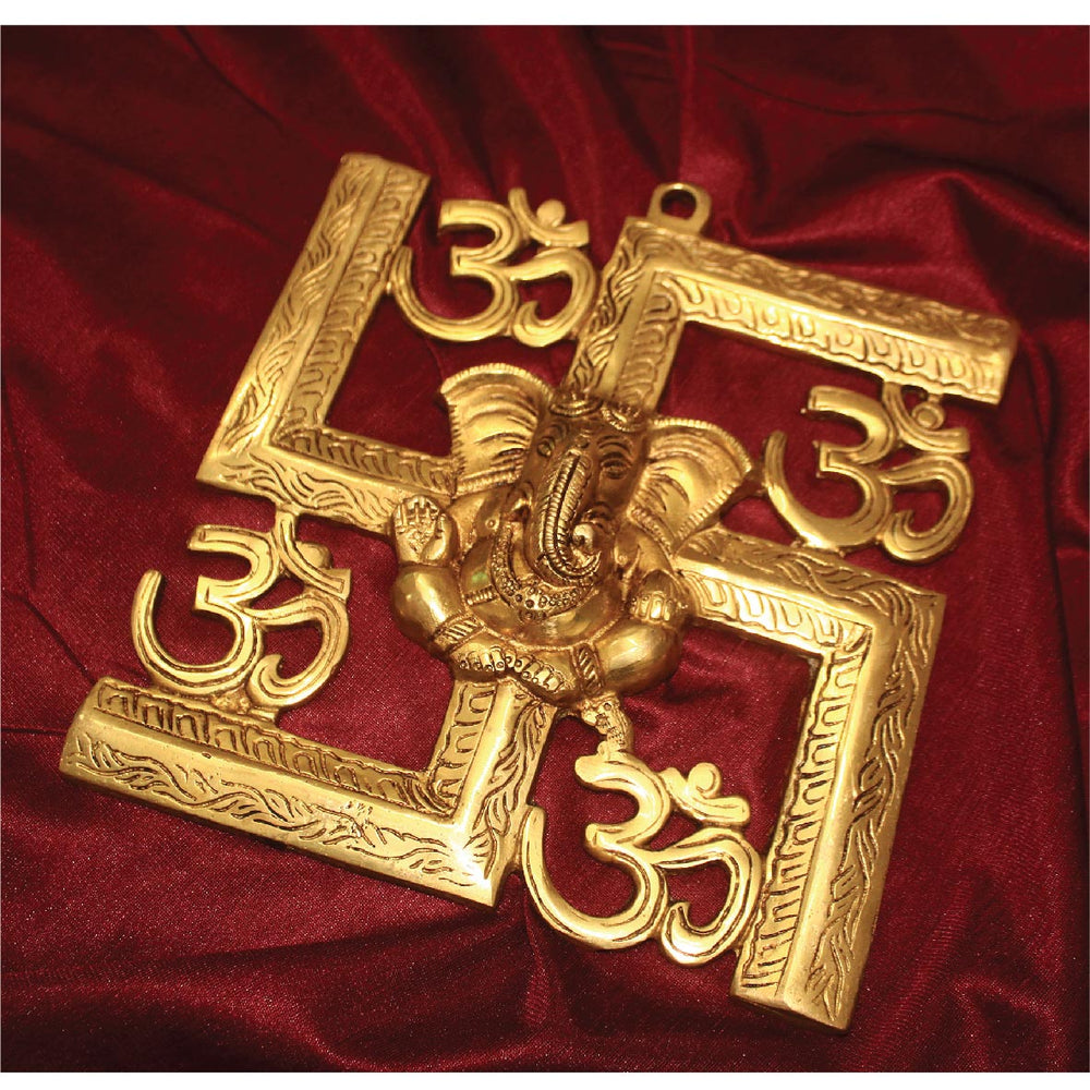 8" Auspicious Om (AUM) Ganesha Wall Hanging Statue in Brass | Handmade | Made in India