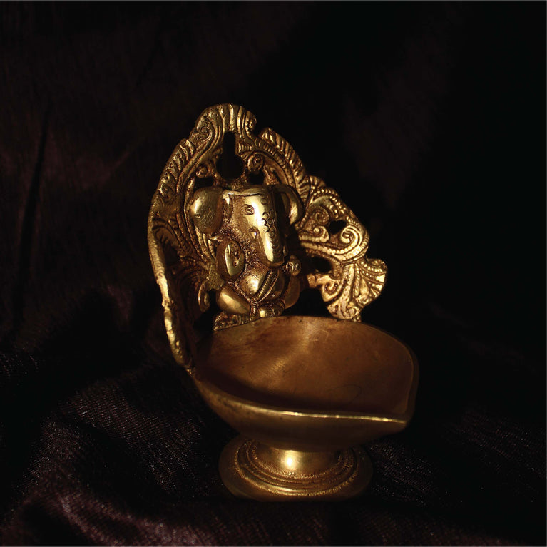 Brass Ganesha Diya For Pooja Room Home Diwali Décor Gift Showpiece 5"