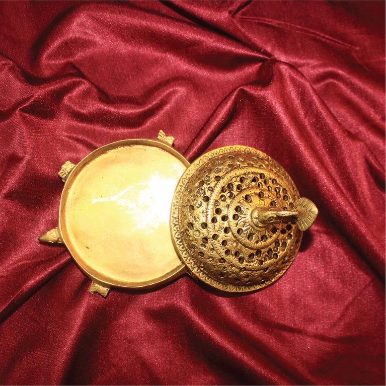 Brass Dhoop Stand Peacock at top Tortoise as Base Holed Cap Puja Article for Navratri Diwali Brass Incense Holder(Gold)