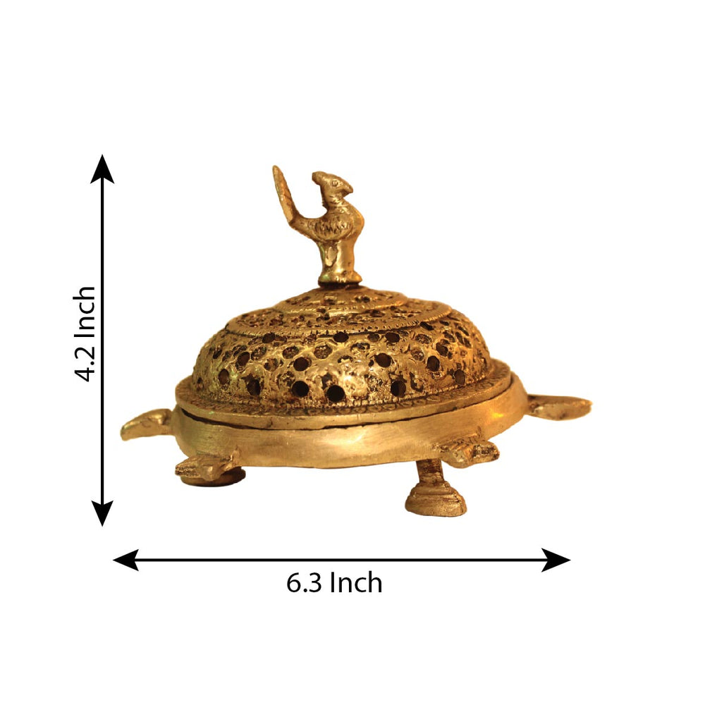 Brass Dhoop Stand Peacock at top Tortoise as Base Holed Cap Puja Article for Navratri Diwali Brass Incense Holder(Gold)