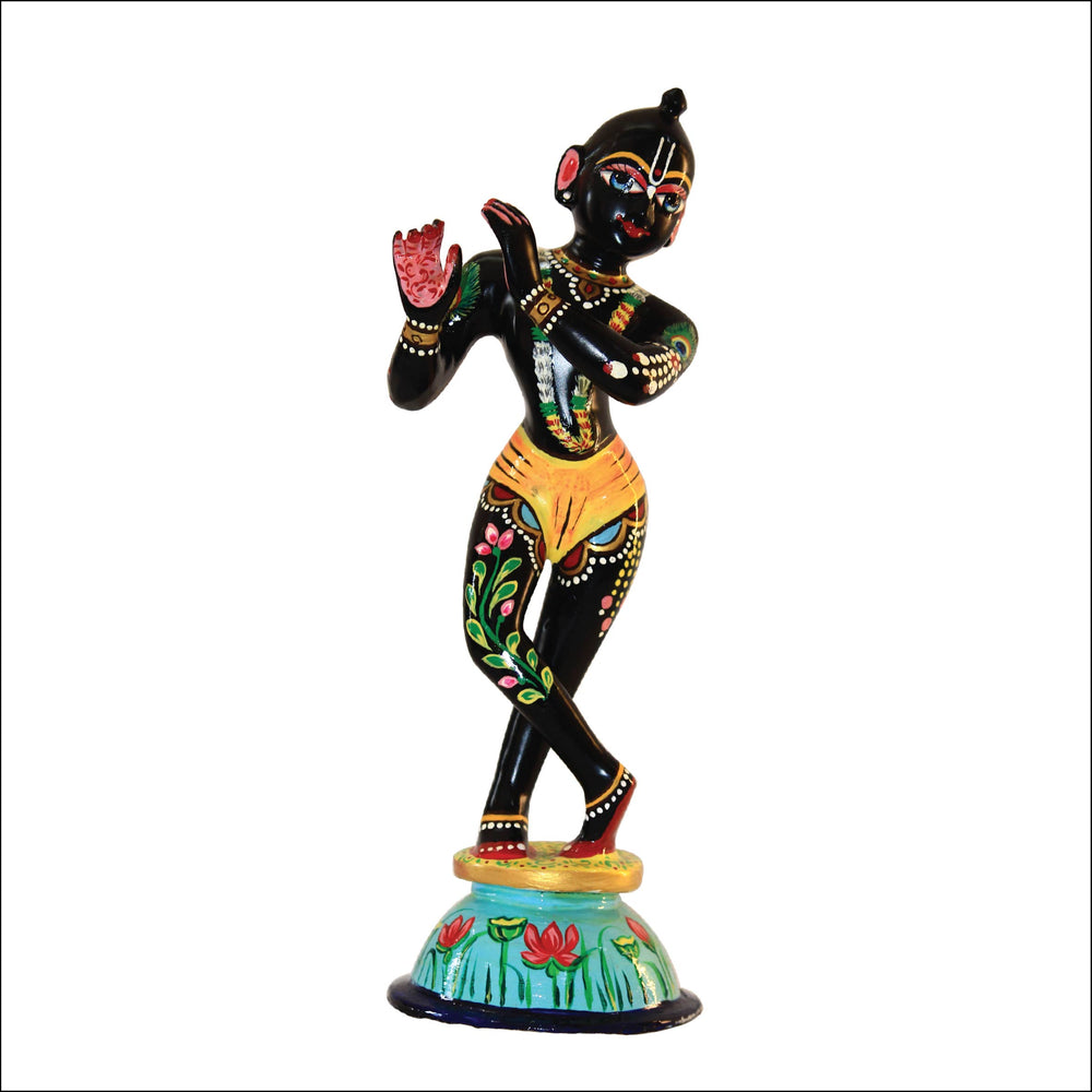 Asta Dhatu - Premium Brass Made Black Painted Krishna Idol Statue for Home Temple ( 12 Inch Height)