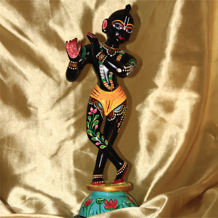 Asta Dhatu - Premium Brass Made Black Painted Krishna Idol Statue for Home Temple ( 12 Inch Height)