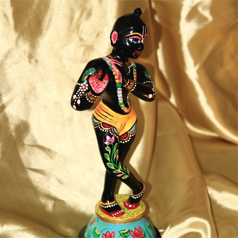 Asta Dhatu - Premium Brass Made Black Painted Krishna Idol Statue for Home Temple ( 12 Inch Height)