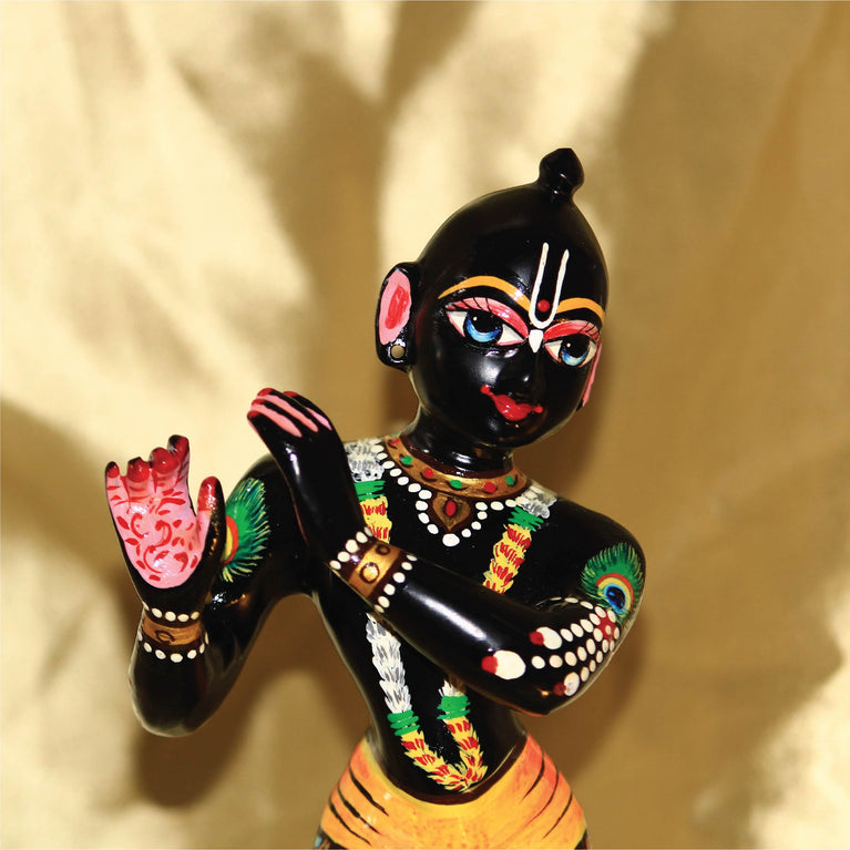 Asta Dhatu - Premium Brass Made Black Painted Krishna Idol Statue for Home Temple ( 12 Inch Height)