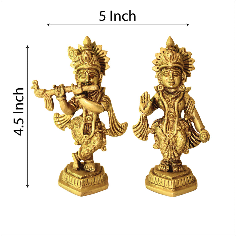 Rangkala Home & Décor Lord Radha Krishna Idol Statue Decor Figurine Krishna Janmashtami Decorative Showpiece - 12.19 cm  (Brass, Gold)