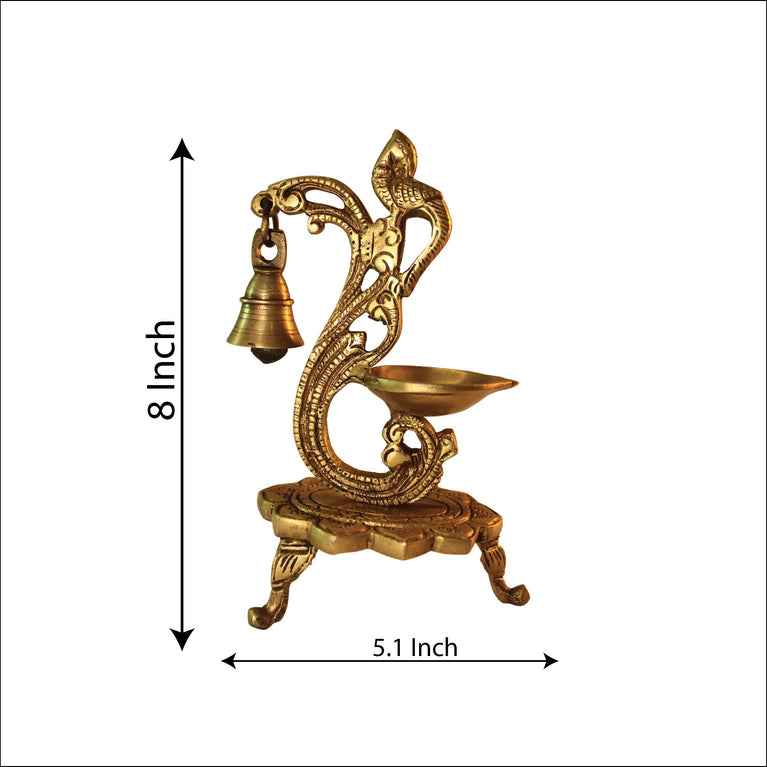 Brass Multicolor Bird Peacock Traditional Hanging Bell Diya Oil Lamp Stand Diwali Puja Home Office Temple