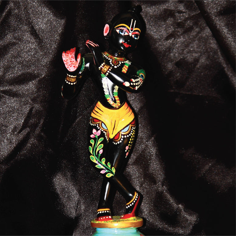 Asta Dhatu - Premium Brass Made Black Painted Krishna Idol Statue for Home Temple ( 12 Inch Height)