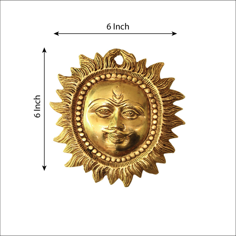 Brass Sun Face Statue for Wall Hanging Showpiece Article for Home Decoration (15 x 15 x 2 CM, Golden)