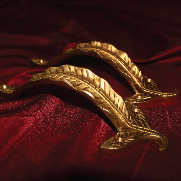 Brass Leaf Design Door Handle Set - Decorative Brass Door Handles