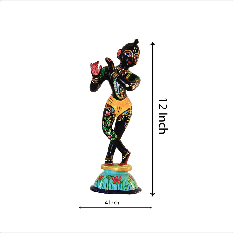 Asta Dhatu - Premium Brass Made Black Painted Krishna Idol Statue for Home Temple ( 12 Inch Height)