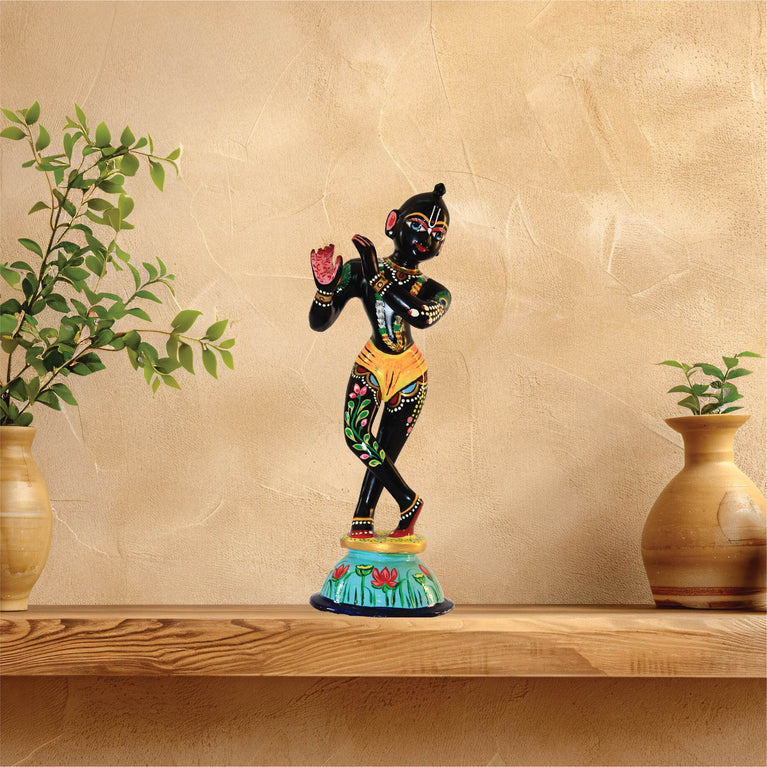 Asta Dhatu - Premium Brass Made Black Painted Krishna Idol Statue for Home Temple ( 12 Inch Height)