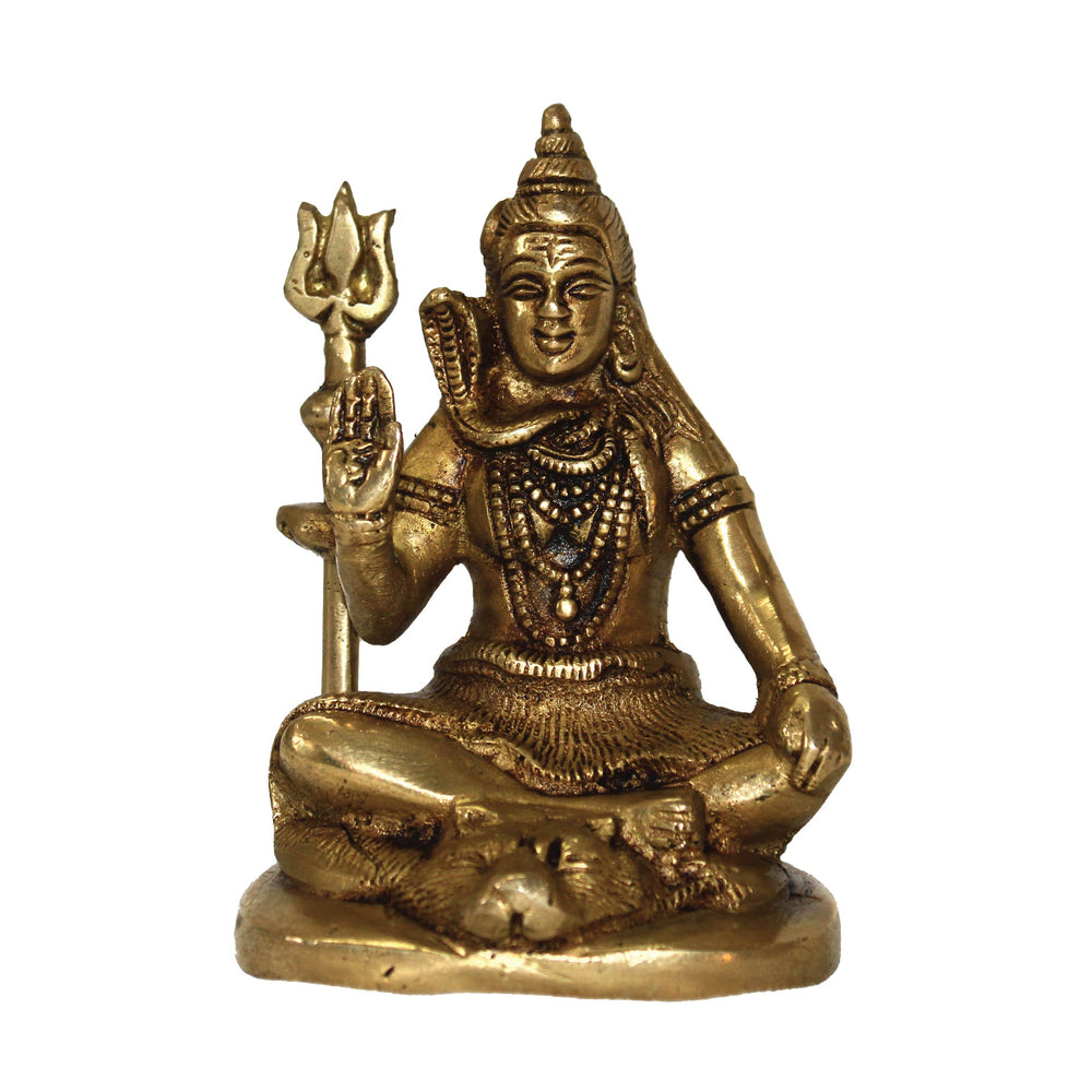 Premium Golden Brass Lord Shiva Shankar Sitting Idol Statues 4 Inch