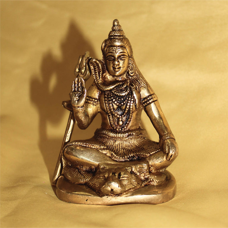 Premium Golden Brass Lord Shiva Shankar Sitting Idol Statues 4 Inch