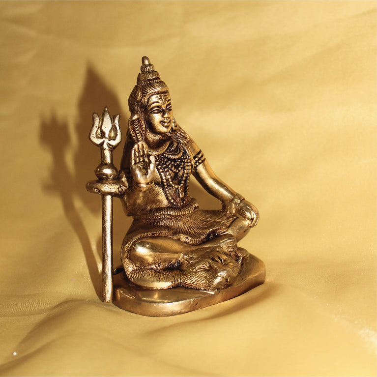 Premium Golden Brass Lord Shiva Shankar Sitting Idol Statues 4 Inch