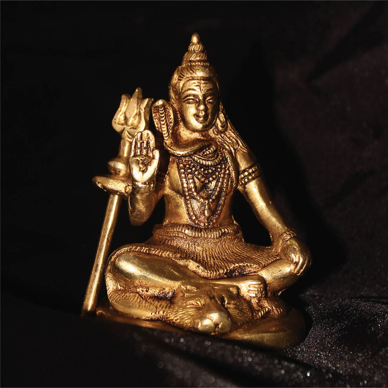 Premium Golden Brass Lord Shiva Shankar Sitting Idol Statues 4 Inch