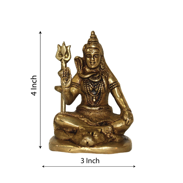 Premium Golden Brass Lord Shiva Shankar Sitting Idol Statues 4 Inch