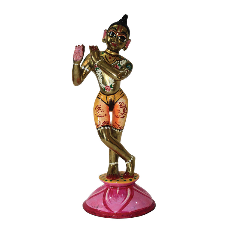 Shri Krishna 9 Inch Ashtadhatu Premium Brass Decorative Showpiece (Fully Makeup)