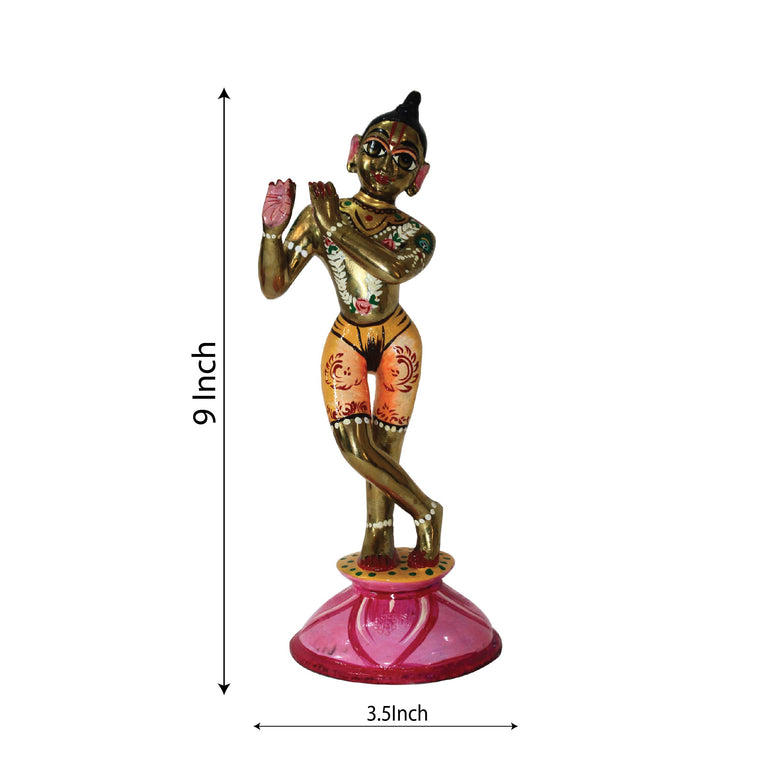 Shri Krishna 9 Inch Ashtadhatu Premium Brass Decorative Showpiece (Fully Makeup)