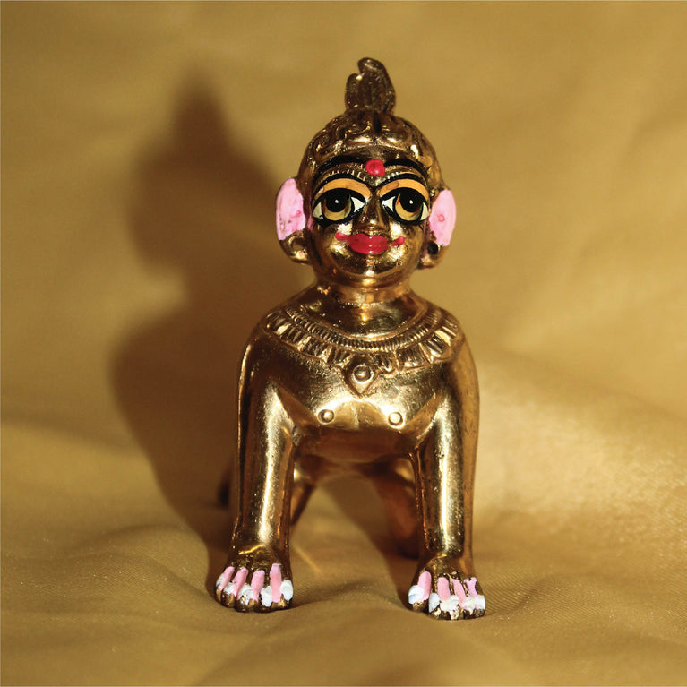 Astadhatu Brass Baal/Baby Radha Antique Idol Decorative Showpiece - 4 Inch (Brass, Gold)