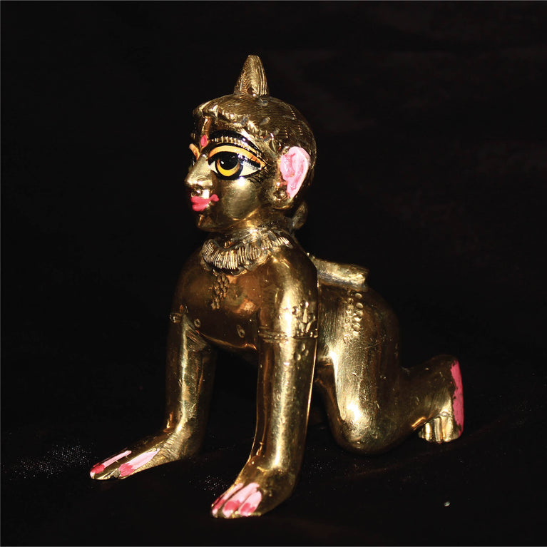 Astadhatu Brass Baal/Baby Radha Antique Idol Decorative Showpiece - 4 Inch (Brass, Gold)