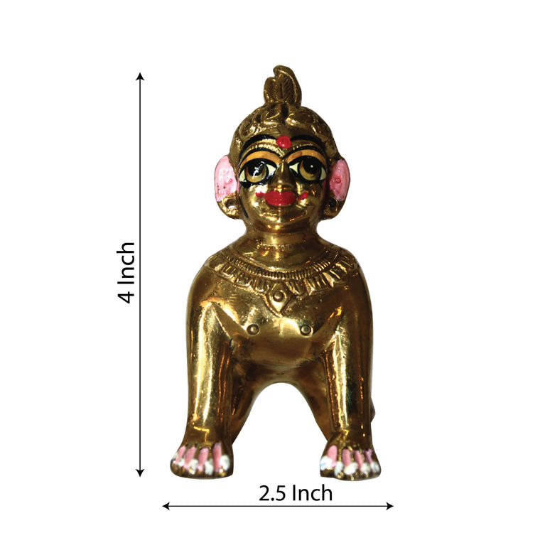 Astadhatu Brass Baal/Baby Radha Antique Idol Decorative Showpiece - 4 Inch (Brass, Gold)