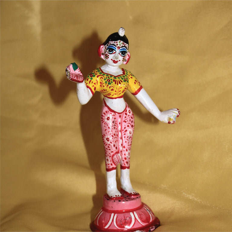 Radha Rani Yellow and Pink Painted Brass Idol and Statue 6.2 Inch