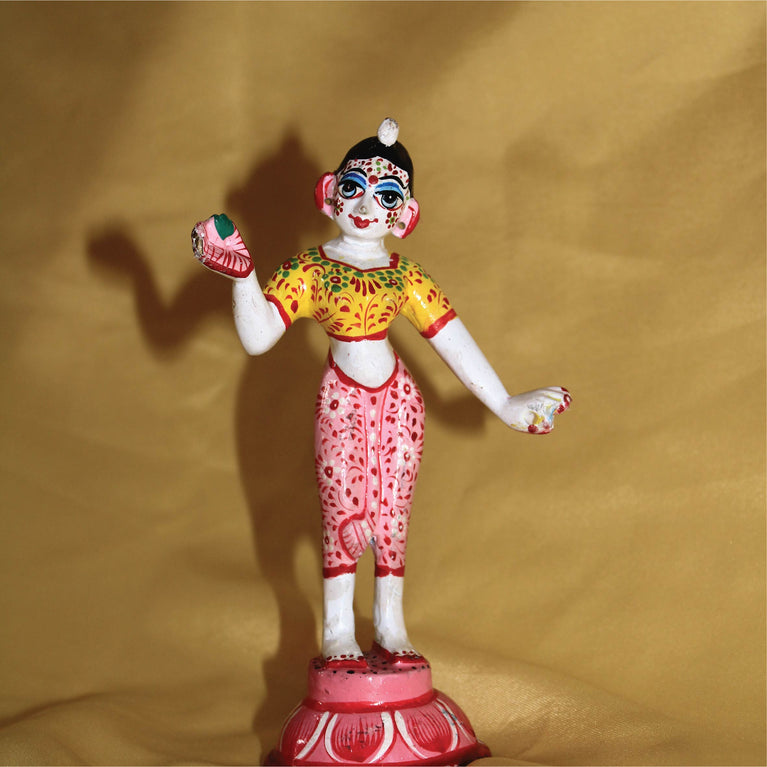 Radha Rani Yellow and Pink Painted Brass Idol and Statue 6.2 Inch