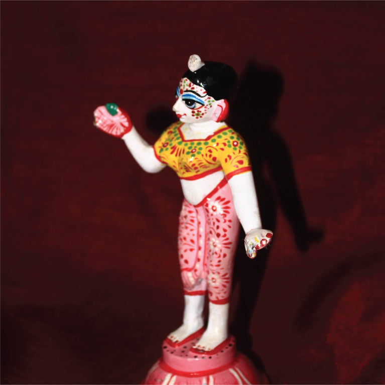 Radha Rani Yellow and Pink Painted Brass Idol and Statue 6.2 Inch