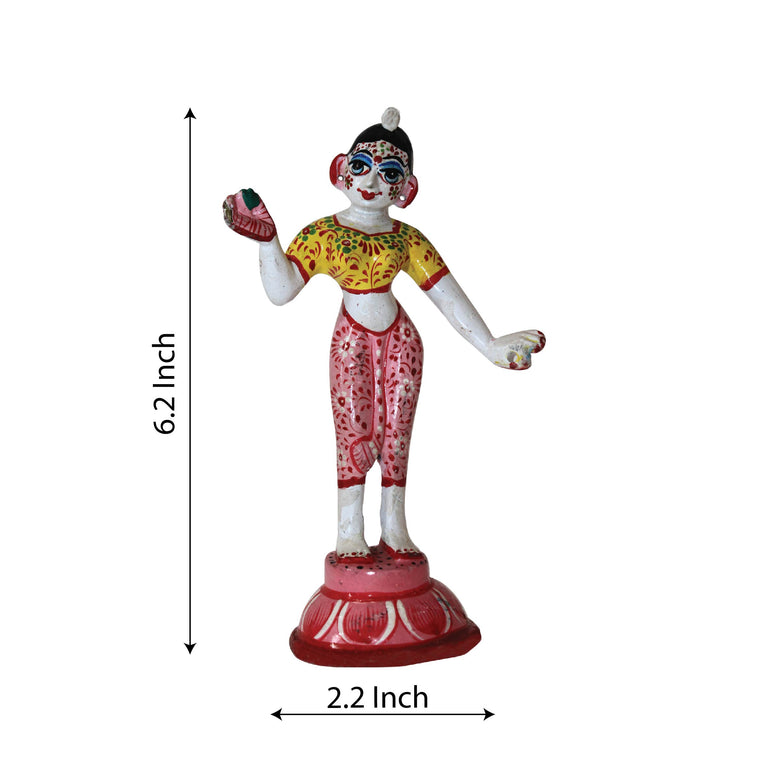 Radha Rani Yellow and Pink Painted Brass Idol and Statue 6.2 Inch