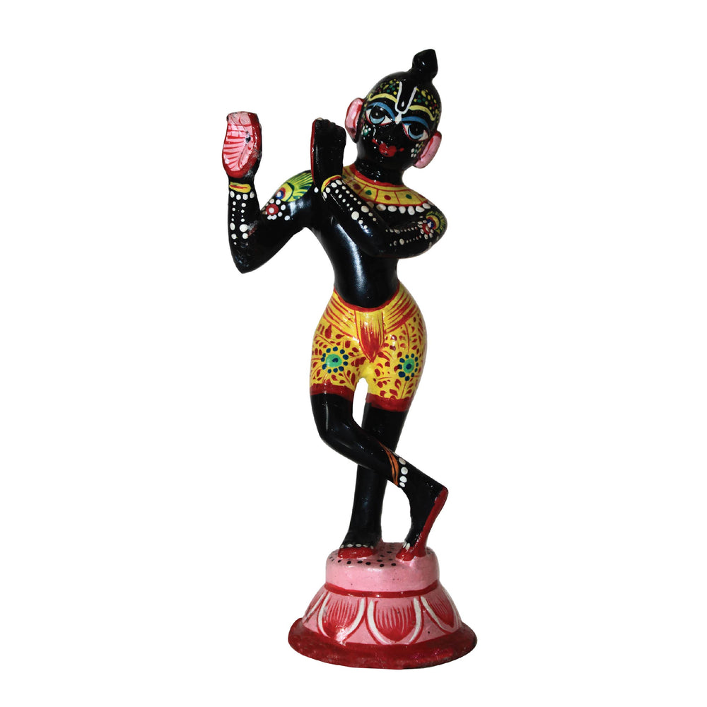 Asta Dhatu - Premium Brass Made Black Painted Krishna Idol Statue for Home Temple ( 7 Inch Height)