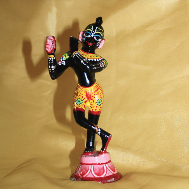 Asta Dhatu - Premium Brass Made Black Painted Krishna Idol Statue for Home Temple ( 7 Inch Height)