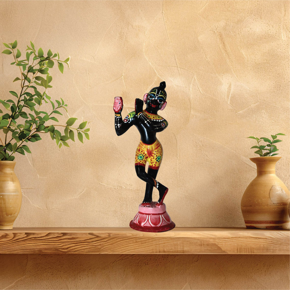 Asta Dhatu - Premium Brass Made Black Painted Krishna Idol Statue for Home Temple ( 7 Inch Height)