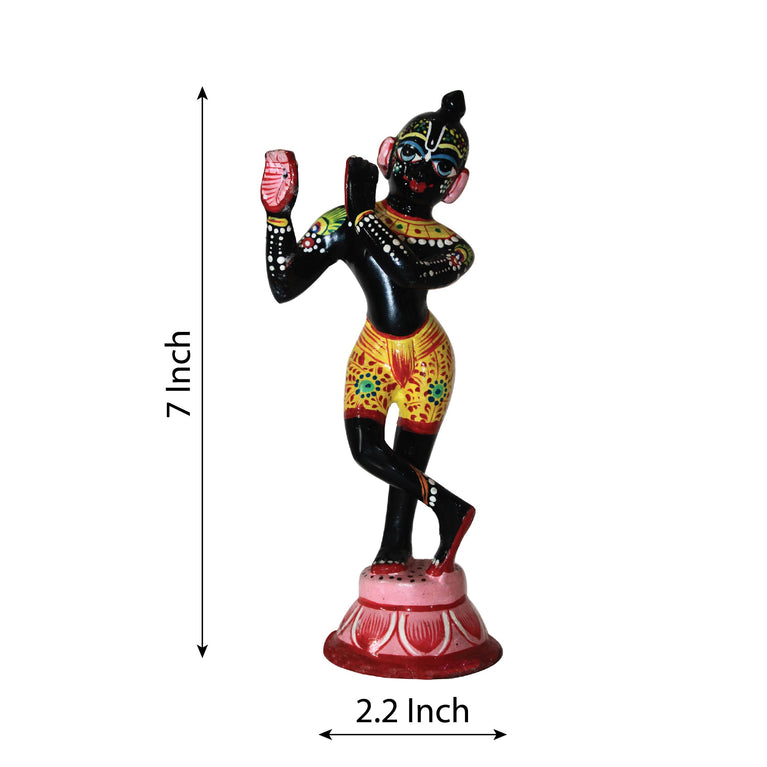 Asta Dhatu - Premium Brass Made Black Painted Krishna Idol Statue for Home Temple ( 7 Inch Height)