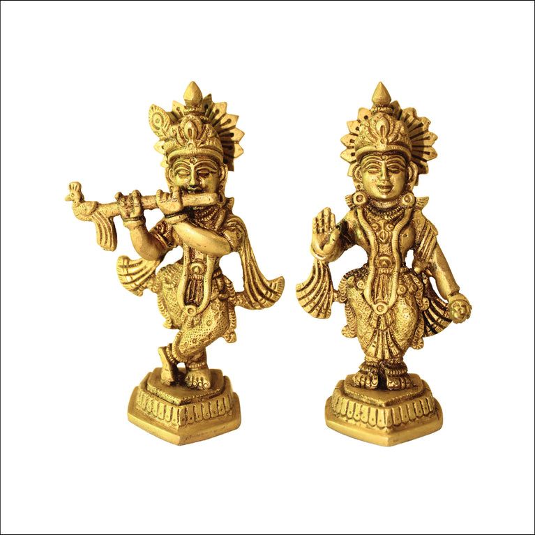 Rangkala Home & Décor Lord Radha Krishna Idol Statue Decor Figurine Krishna Janmashtami Decorative Showpiece - 12.19 cm  (Brass, Gold)