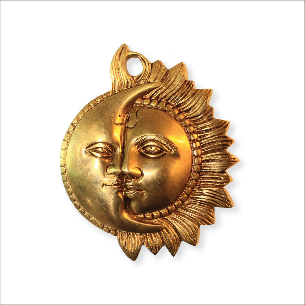 Handmade Pure Brass Antique Sun And Moon Half Face Hanging Idol/Decorative Wall Hanging Idol/Brass Wall Home Décor/Sun Moon Face Decor Statue/Brass Wall Art