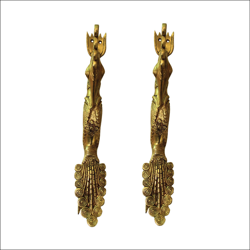 16'' Inches Congo Peafowl Brass Handle | Rustic Peacock Art Door Pull in Golden Color | Entrance Home Collectible Accessories