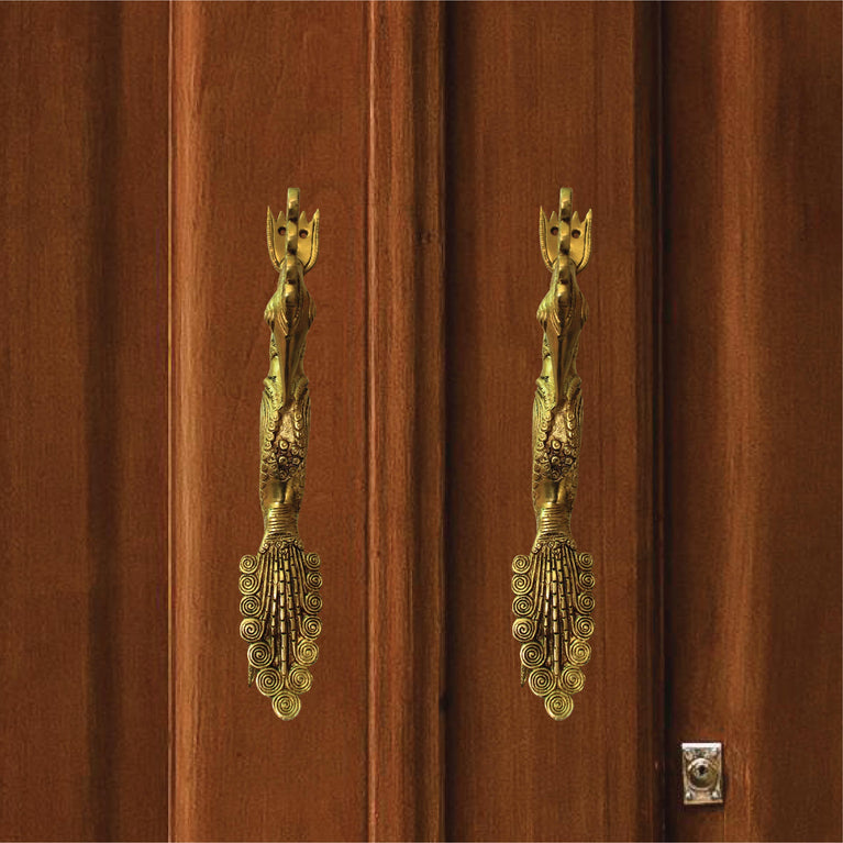 16'' Inches Congo Peafowl Brass Handle | Rustic Peacock Art Door Pull in Golden Color | Entrance Home Collectible Accessories