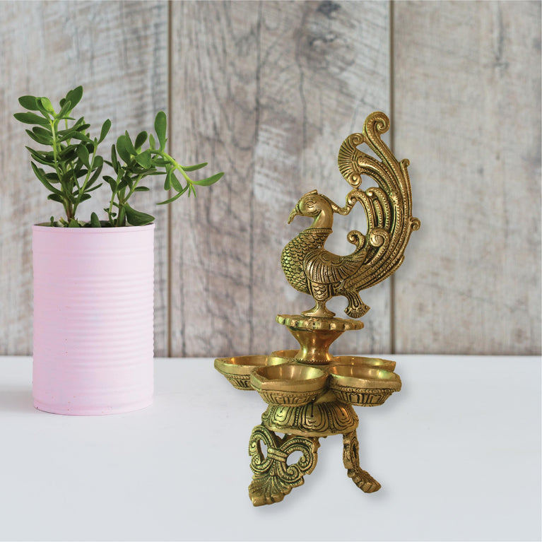 MohanJodero Elegant Brass Handicraft Brass Wall Hanging/Wall Decor Peacock Diya Stand